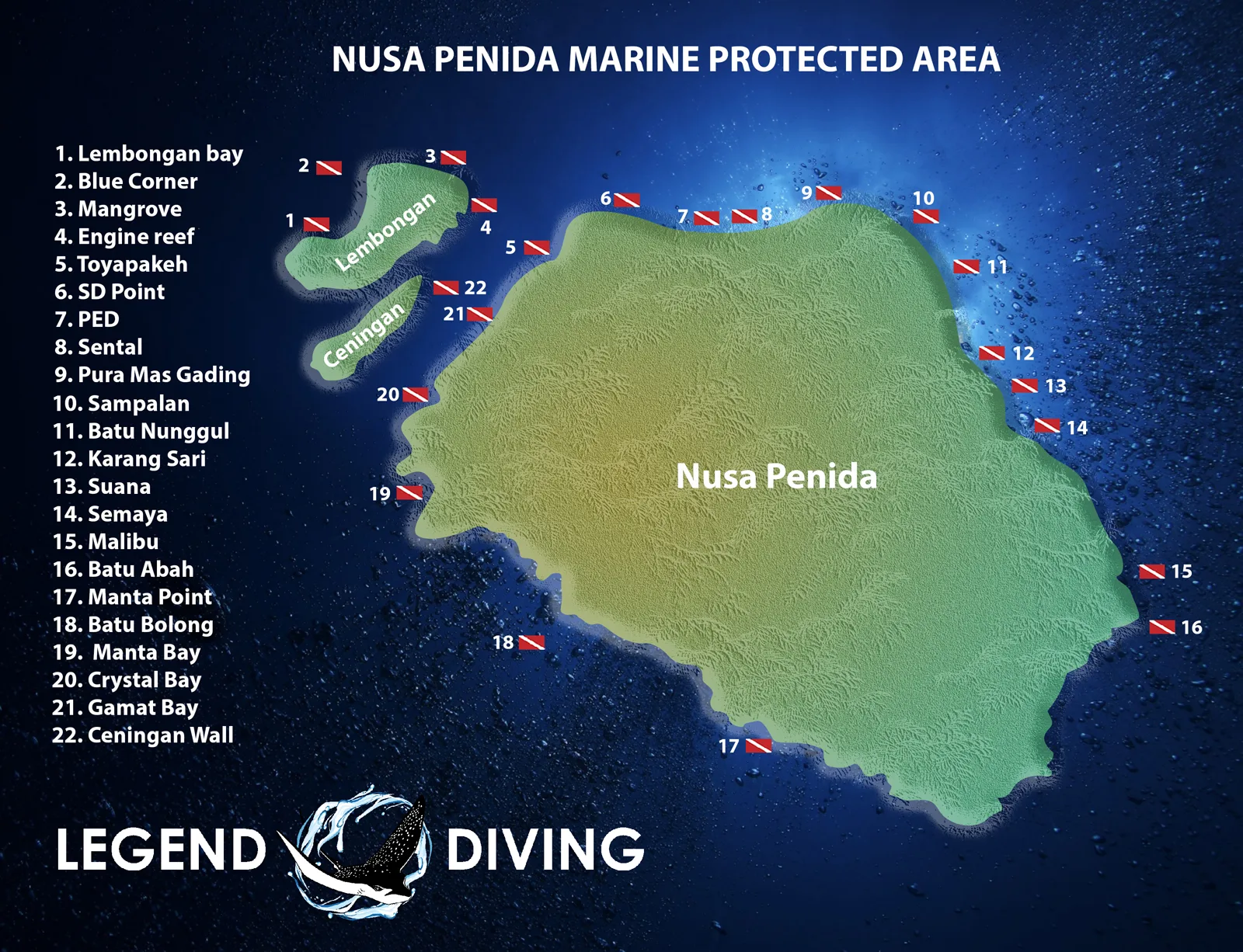 Diving map of Nusa Lembongan and Penida